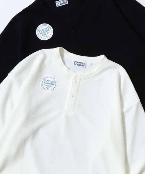 DISCUS(ディスカス)の「DISCUS/ディスカス ワッフル/サーマル 無地 ヘンリーネック 長袖Tシャツ/ロンT/レディース メンズ(Tシャツ/カットソー・メンズ・ホワイト/ダークグリーン/ネイビー/ブラック・XL/L/M)」の1枚目の写真