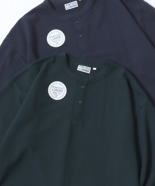 DISCUS(ディスカス)の「DISCUS/ディスカス ワッフル/サーマル 無地 ヘンリーネック 長袖Tシャツ/ロンT/レディース メンズ(Tシャツ/カットソー・メンズ・ホワイト/ダークグリーン/ネイビー/ブラック・XL/L/M)」の3枚目の写真