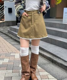 ハートボタンミニフリルヘムミニスカート
