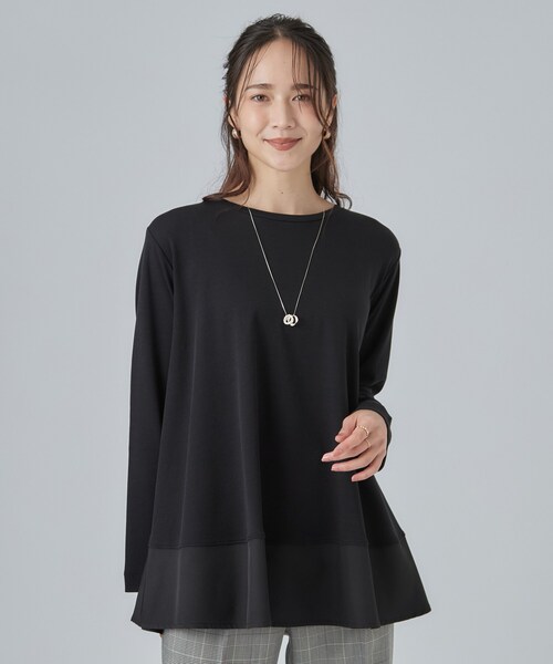 SHOO・LA・RUE(シューラルー)の「【S-LL/体型カバー】すっぽり隠れる 裾切り替えAライン長袖ゆるトップス(Tシャツ/カットソー・レディース・チャコール/ベージュ系その他7/ピンク系/ブラック・03/02/04/01)」の5枚目の写真
