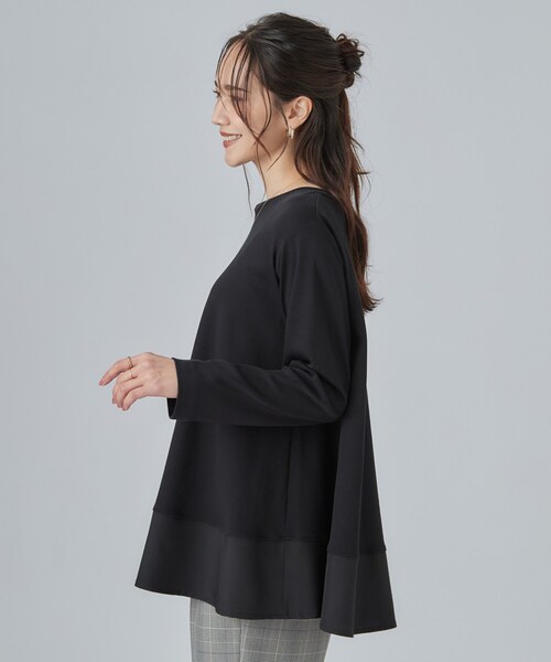 SHOO・LA・RUE(シューラルー)の「【S-LL/体型カバー】すっぽり隠れる 裾切り替えAライン長袖ゆるトップス(Tシャツ/カットソー・レディース・チャコール/ベージュ系その他7/ピンク系/ブラック・03/02/04/01)」の6枚目の写真