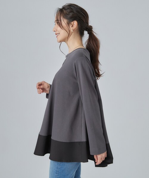 SHOO・LA・RUE(シューラルー)の「【S-LL/体型カバー】すっぽり隠れる 裾切り替えAライン長袖ゆるトップス(Tシャツ/カットソー・レディース・チャコール/ベージュ系その他7/ピンク系/ブラック・03/02/04/01)」の14枚目の写真
