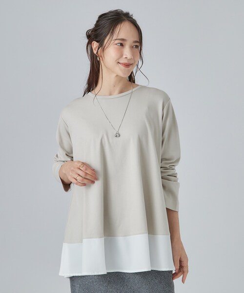 SHOO・LA・RUE(シューラルー)の「【S-LL/体型カバー】すっぽり隠れる 裾切り替えAライン長袖ゆるトップス(Tシャツ/カットソー・レディース・チャコール/ベージュ系その他7/ピンク系/ブラック・03/02/04/01)」の17枚目の写真