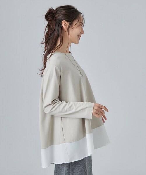 SHOO・LA・RUE(シューラルー)の「【S-LL/体型カバー】すっぽり隠れる 裾切り替えAライン長袖ゆるトップス(Tシャツ/カットソー・レディース・チャコール/ベージュ系その他7/ピンク系/ブラック・03/02/04/01)」の18枚目の写真