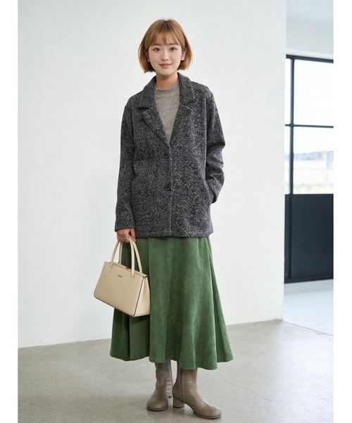 Sew loop（ソーループ）の「ヘリンボーン柄裏起毛テーラードジャケット秋冬長袖暖かいアウター（テーラードジャケット・レディース・グレー・L/M）」の4枚目の写真