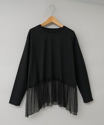 裾ドットチュール切替 レイヤード風ティアードロンT