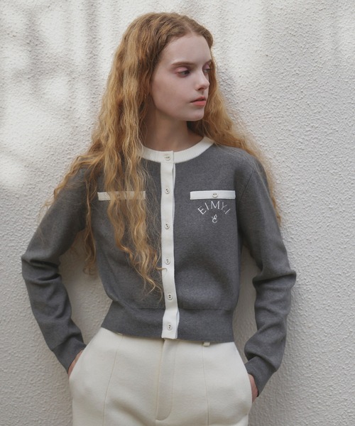 EIMY ISTOIRE(エイミーイストワール)の「EIMY BI-COLOR CARDIGAN(カーディガン/ボレロ・レディース・グレー/ブラック/ライトピンク/ベージュ/ホワイト・FREE)」の1枚目の写真