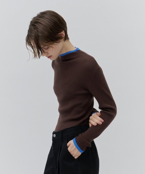 Plumel(プルメル)の「Bicolor Bottle Neck Rib Knit / バイカラーボトルネックリブニット(ニット/セーター・レディース・ブラウン/グレー/オフホワイト/ブラック・MEDIUM)」の4枚目の写真