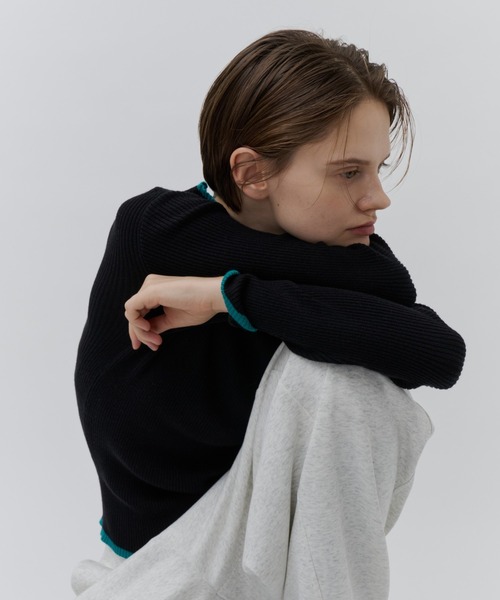 Plumel(プルメル)の「Bicolor Bottle Neck Rib Knit / バイカラーボトルネックリブニット(ニット/セーター・レディース・ブラウン/グレー/オフホワイト/ブラック・MEDIUM)」の2枚目の写真