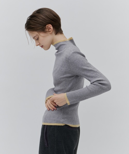 Plumel(プルメル)の「Bicolor Bottle Neck Rib Knit / バイカラーボトルネックリブニット(ニット/セーター・レディース・ブラウン/グレー/オフホワイト/ブラック・MEDIUM)」の7枚目の写真
