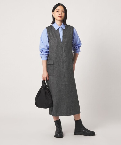 A DAY IN THE LIFE UNITED ARROWS(アデイインザライフユナイテッドアローズ)の「ツイードライク キーネック ジャンパースカート ‐ウォッシャブル‐<A DAY IN THE LIFE>(ワンピース・レディース・モカ/ダークグレー/その他1・FREE)」の2枚目の写真
