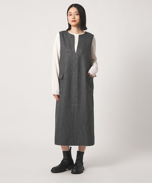A DAY IN THE LIFE UNITED ARROWS(アデイインザライフユナイテッドアローズ)の「ツイードライク キーネック ジャンパースカート ‐ウォッシャブル‐<A DAY IN THE LIFE>(ワンピース・レディース・モカ/ダークグレー/その他1・FREE)」の4枚目の写真
