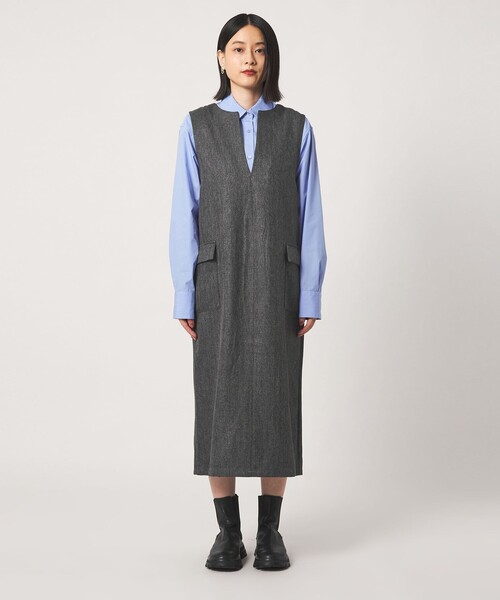 A DAY IN THE LIFE UNITED ARROWS(アデイインザライフユナイテッドアローズ)の「ツイードライク キーネック ジャンパースカート ‐ウォッシャブル‐<A DAY IN THE LIFE>(ワンピース・レディース・モカ/ダークグレー/その他1・FREE)」の6枚目の写真