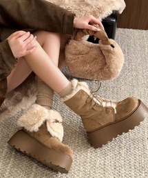 26aw 2WAYファー折り返し厚底レースアップショートブーツ