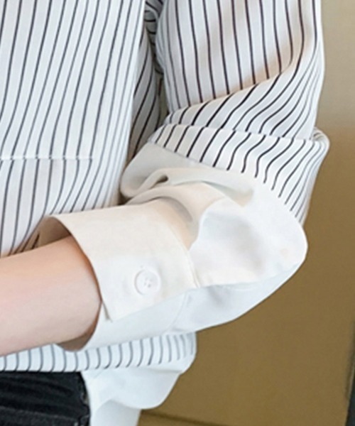 ReRe(リリ)の「ストライプ切替バンドカラーシャツ(シャツ/ブラウス・レディース・ホワイト・MEDIUM/X-LARGE/LARGE)」の11枚目の写真