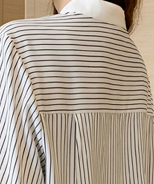 ReRe(リリ)の「ストライプ切替バンドカラーシャツ(シャツ/ブラウス・レディース・ホワイト・MEDIUM/X-LARGE/LARGE)」の12枚目の写真