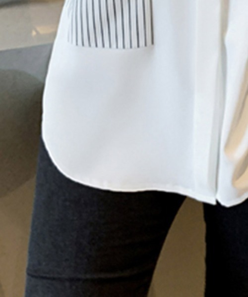 ReRe(リリ)の「ストライプ切替バンドカラーシャツ(シャツ/ブラウス・レディース・ホワイト・MEDIUM/X-LARGE/LARGE)」の13枚目の写真