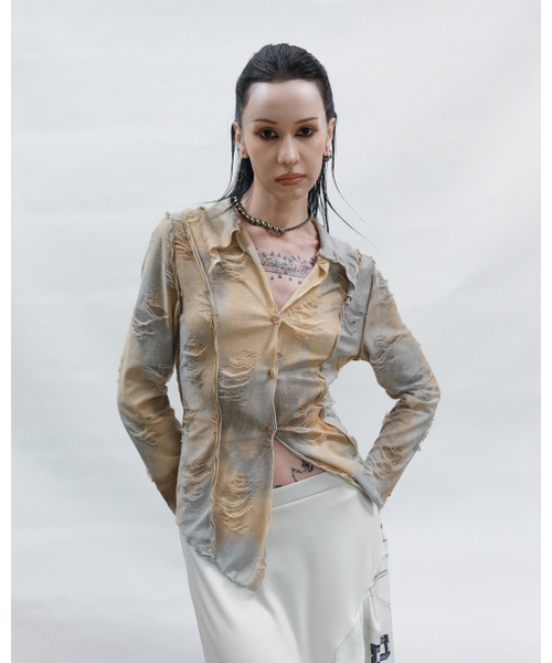DOGMA EHKS(ドグマ エックス)の「DISTRESSED BLOUSE DIRTY YELLOW(シャツ/ブラウス・レディース・その他・FREE)」の1枚目の写真