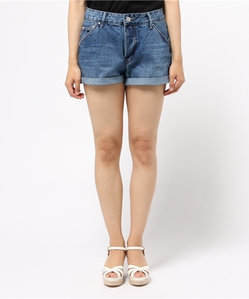 RES DENIM（レスデニム）の「RES DENIM/レスデニム LOVEFOOL ROLLED デニムショーツ インディゴ クラッシュ ダメージ（デニムパンツ・レディース・ライトブルー・24inch/25inch/26inch/27inch）」の2枚目の写真