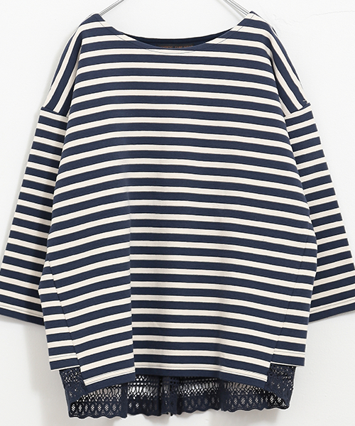 CUBE SUGAR（キューブシュガー）の「リップルボーダー×レース 後ろレースプルオーバー（Tシャツ/カットソー・レディース・ホワイト×ブラック/ホワイト×ブルー/ホワイト×レッド/ホワイト×ネイビー・M）」の4枚目の写真