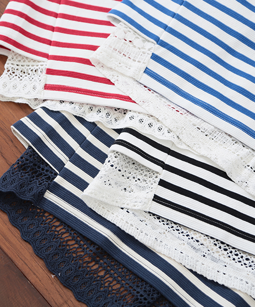 CUBE SUGAR（キューブシュガー）の「リップルボーダー×レース 後ろレースプルオーバー（Tシャツ/カットソー・レディース・ホワイト×ブラック/ホワイト×ブルー/ホワイト×レッド/ホワイト×ネイビー・M）」の9枚目の写真