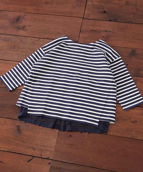 CUBE SUGAR（キューブシュガー）の「リップルボーダー×レース 後ろレースプルオーバー（Tシャツ/カットソー・レディース・ホワイト×ブラック/ホワイト×ブルー/ホワイト×レッド/ホワイト×ネイビー・M）」の10枚目の写真