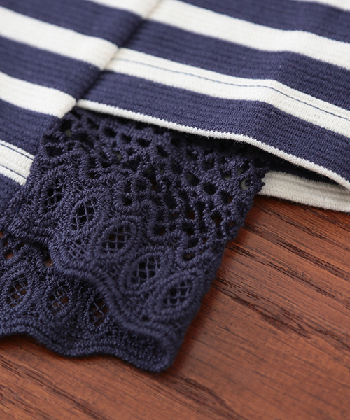 CUBE SUGAR（キューブシュガー）の「リップルボーダー×レース 後ろレースプルオーバー（Tシャツ/カットソー・レディース・ホワイト×ブラック/ホワイト×ブルー/ホワイト×レッド/ホワイト×ネイビー・M）」の13枚目の写真