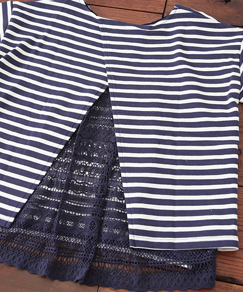 CUBE SUGAR（キューブシュガー）の「リップルボーダー×レース 後ろレースプルオーバー（Tシャツ/カットソー・レディース・ホワイト×ブラック/ホワイト×ブルー/ホワイト×レッド/ホワイト×ネイビー・M）」の14枚目の写真