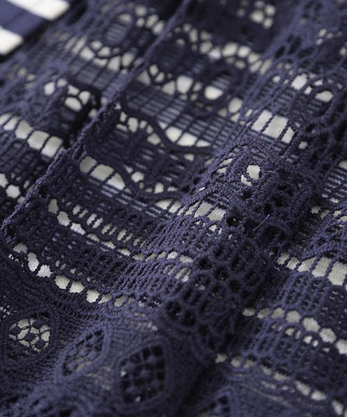 CUBE SUGAR（キューブシュガー）の「リップルボーダー×レース 後ろレースプルオーバー（Tシャツ/カットソー・レディース・ホワイト×ブラック/ホワイト×ブルー/ホワイト×レッド/ホワイト×ネイビー・M）」の16枚目の写真