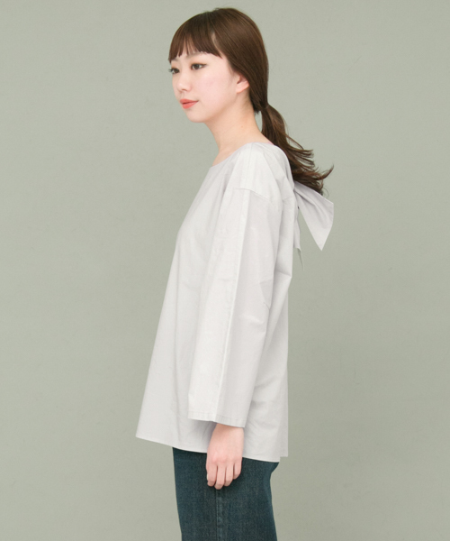 KBF+（ケービーエフプラス）の「KBF+ 後ろリボンブラウス（Tシャツ/カットソー・レディース・イエロー/オフホワイト/グレー・ONE）」の18枚目の写真