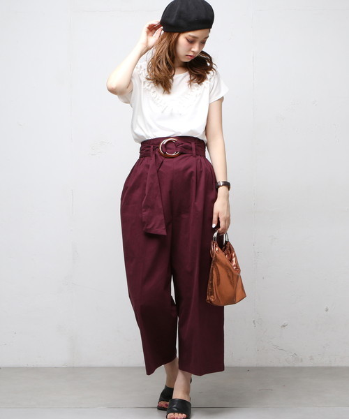 natural couture(ナチュラルクチュール)の「べっ甲ベルトチノパンツ(チノパンツ・レディース・ベージュ/ネイビー/パープル・FREE)」の14枚目の写真