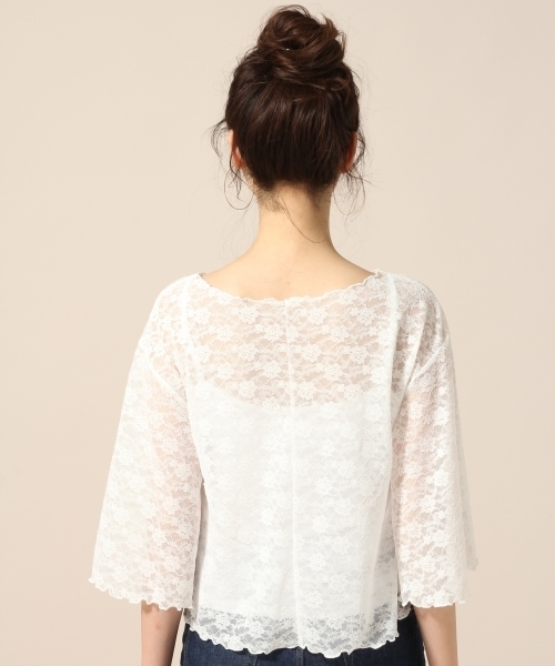 LOWRYS FARM（ローリーズファーム）の「レースフレア／７Ｓ　784215 （Tシャツ/カットソー・レディース・ブラック/オフホワイト・LARGE/MEDIUM）」の4枚目の写真