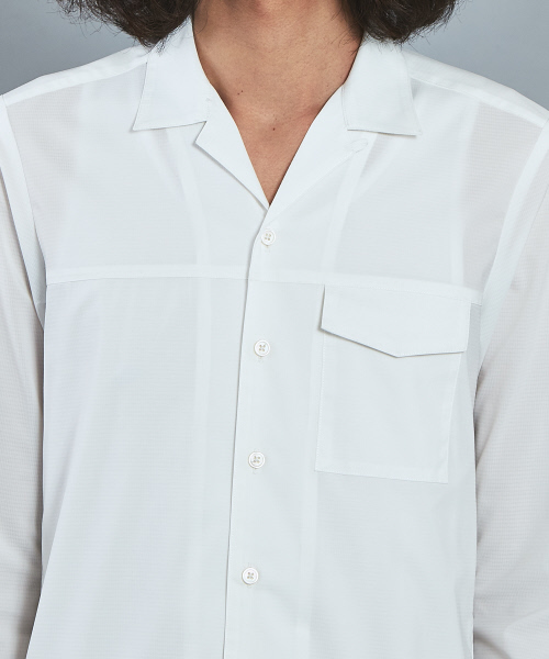 5351 POUR LES HOMMES（ゴーサンゴーイチプールオム）の「エアータフタオープンカラーロングシャツ（シャツ/ブラウス・メンズ・ホワイト/ブラック・44/46/48）」の6枚目の写真