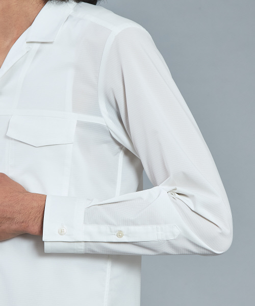 5351 POUR LES HOMMES（ゴーサンゴーイチプールオム）の「エアータフタオープンカラーロングシャツ（シャツ/ブラウス・メンズ・ホワイト/ブラック・44/46/48）」の9枚目の写真