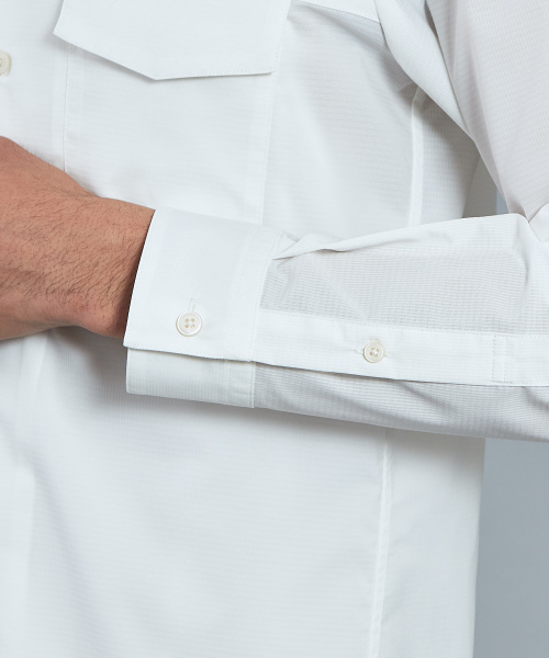 5351 POUR LES HOMMES（ゴーサンゴーイチプールオム）の「エアータフタオープンカラーロングシャツ（シャツ/ブラウス・メンズ・ホワイト/ブラック・44/46/48）」の10枚目の写真