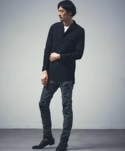 5351 POUR LES HOMMES（ゴーサンゴーイチプールオム）の「エアータフタオープンカラーロングシャツ（シャツ/ブラウス・メンズ・ホワイト/ブラック・44/46/48）」の14枚目の写真