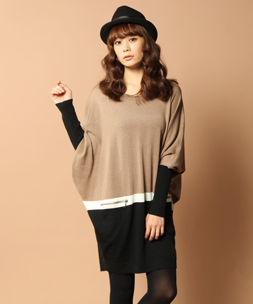 INTERPLANET WINGS(インタープラネットウィング)の「バイカラーファスナーPK付ニットワンピース(ワンピース・レディース・ブラック/ベージュ/ブラック系その他/ブルー系その他/ボルドー/ピンク/マスタード・FREE)」の3枚目の写真