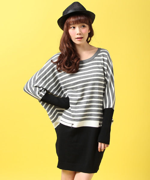 INTERPLANET WINGS(インタープラネットウィング)の「バイカラーファスナーPK付ニットワンピース(ワンピース・レディース・ブラック/ベージュ/ブラック系その他/ブルー系その他/ボルドー/ピンク/マスタード・FREE)」の2枚目の写真