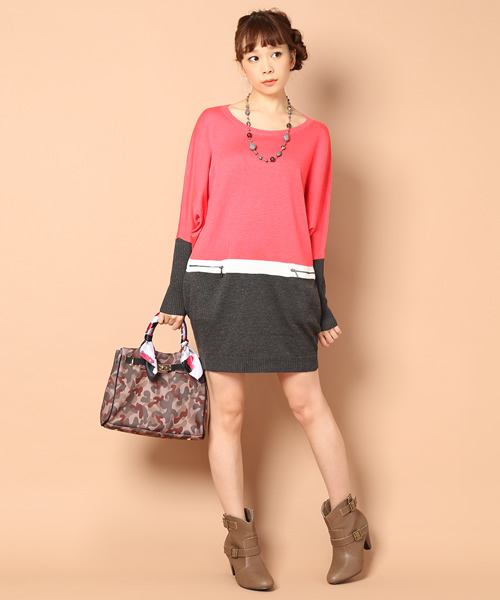 INTERPLANET WINGS(インタープラネットウィング)の「バイカラーファスナーPK付ニットワンピース(ワンピース・レディース・ブラック/ベージュ/ブラック系その他/ブルー系その他/ボルドー/ピンク/マスタード・FREE)」の6枚目の写真