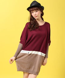 INTERPLANET WINGS | バイカラーファスナーPK付ニットワンピース(ワンピース)