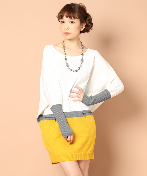 INTERPLANET WINGS(インタープラネットウィング)の「バイカラーファスナーPK付ニットワンピース(ワンピース・レディース・ブラック/ベージュ/ブラック系その他/ブルー系その他/ボルドー/ピンク/マスタード・FREE)」の4枚目の写真