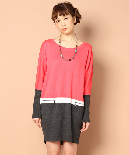 INTERPLANET WINGS(インタープラネットウィング)の「バイカラーファスナーPK付ニットワンピース(ワンピース・レディース・ブラック/ベージュ/ブラック系その他/ブルー系その他/ボルドー/ピンク/マスタード・FREE)」の22枚目の写真