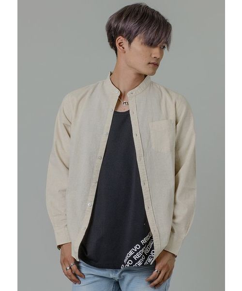 EVOLUTION(エボリューション)の「大人のシンプルなバンドカラーシャツ リネンシャツ(シャツ/ブラウス・メンズ・ホワイト/ベージュ/ネイビー・MEDIUM/LARGE/X-LARGE)」の3枚目の写真