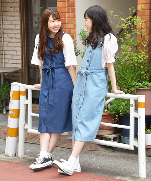 PairPair（ペアペア）の「デニムエプロンジャンスカ（ワンピース・レディース・ブルー/ライトブルー・FREE）」の12枚目の写真