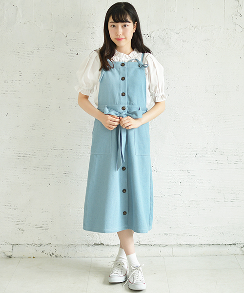 PairPair（ペアペア）の「デニムエプロンジャンスカ（ワンピース・レディース・ブルー/ライトブルー・FREE）」の5枚目の写真