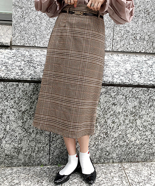 apres jour（アプレジュール）の「チェックアソートナロースカート【ZOZOTOWN限定アイテム】（スカート・レディース・ベージュ/その他/ライトブラウン・フリー）」の4枚目の写真