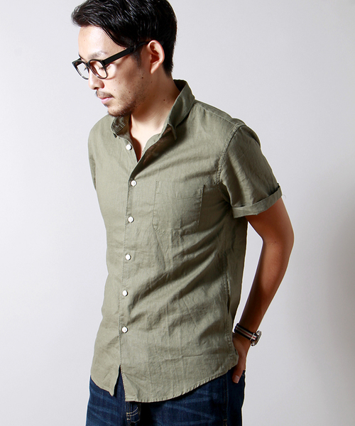 WEGO（ウィゴー）の「WEGO/コットンリネン半袖シャツ（シャツ/ブラウス・メンズ・ホワイト/カーキ/ロイヤルブルー/ライトピンク・MEDIUM/LARGE）」の3枚目の写真