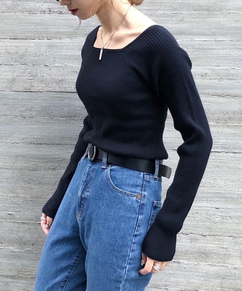 PAGEBOY(ページボーイ)の「スクエアネックリブプルオーバー(Tシャツ/カットソー・レディース・オフホワイト/モカ/グレー/ブラック・FREE)」の2枚目の写真