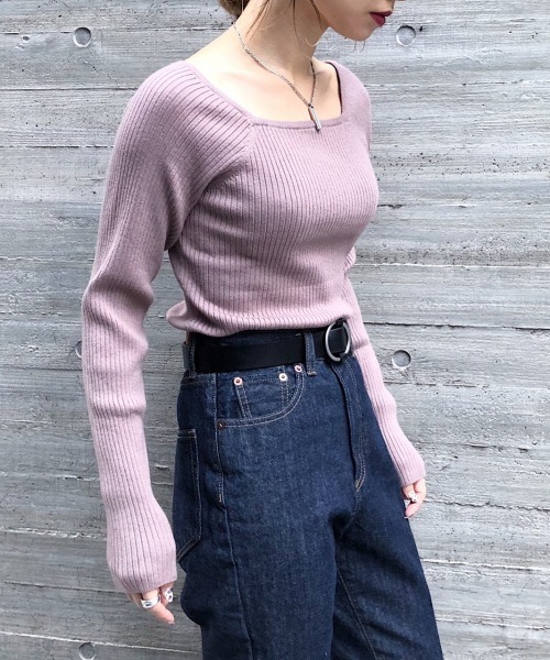 PAGEBOY(ページボーイ)の「スクエアネックリブプルオーバー(Tシャツ/カットソー・レディース・オフホワイト/モカ/グレー/ブラック・FREE)」の4枚目の写真