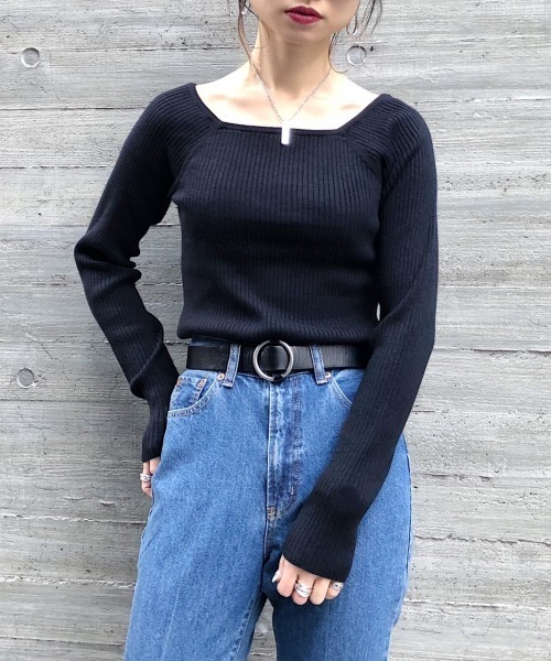 PAGEBOY(ページボーイ)の「スクエアネックリブプルオーバー(Tシャツ/カットソー・レディース・オフホワイト/モカ/グレー/ブラック・FREE)」の7枚目の写真
